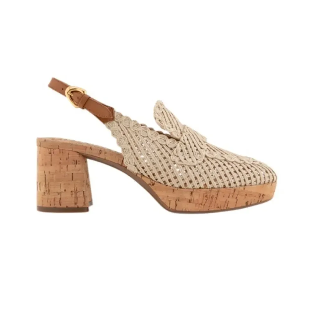 AEROSOLES Platform Slingback in Natural Raffia Fabric STYLE SANTINA Size 6.5 New